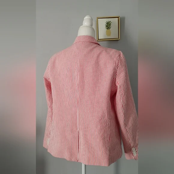 Talbot's Pinstripe Blazer Color White And Coral 2 Pockets Size 16 P Buttons New - Picture 3 of 9